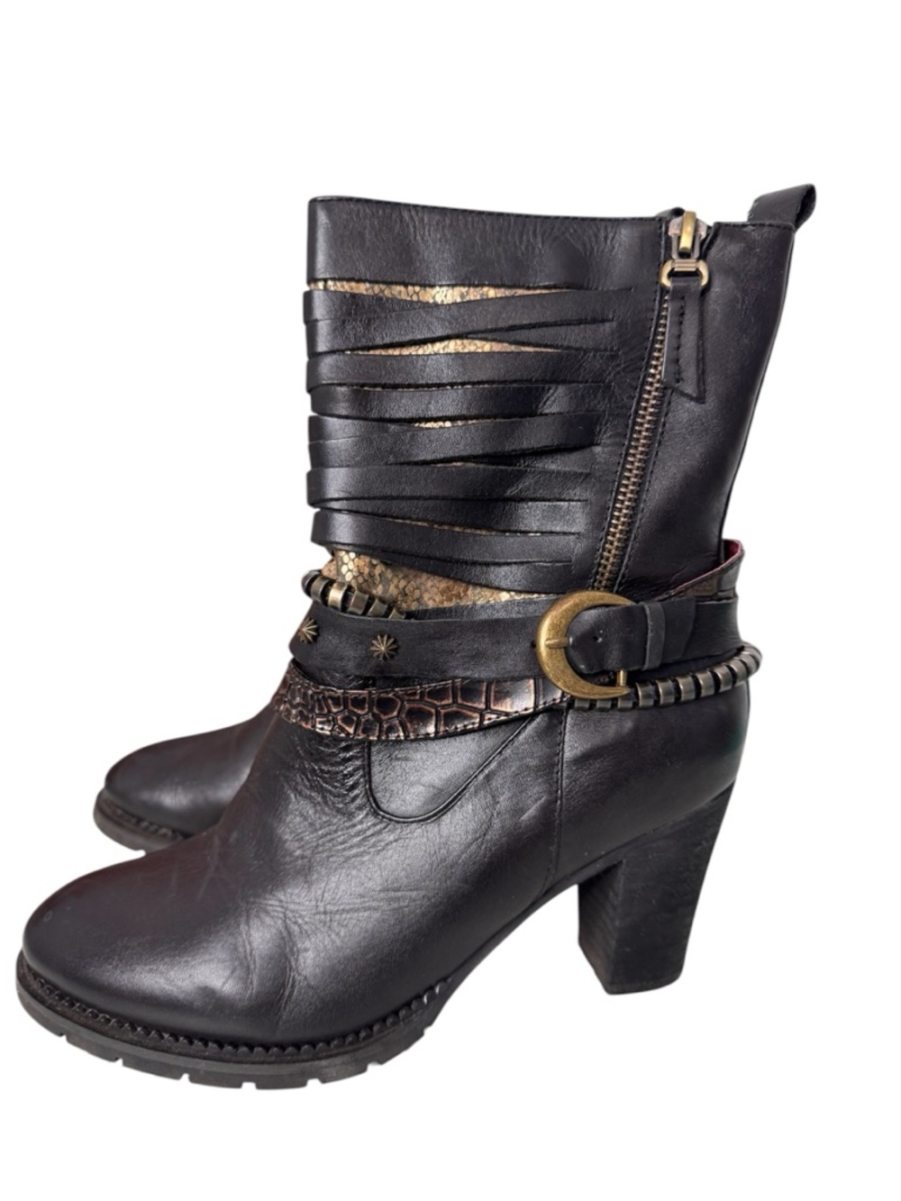 L’ Artiste Spring Step Womens Black Heeled Boots with Strap Detail